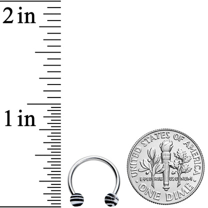 16G 3/8 Matte White Zebra Stripe Ends Horseshoe Circular Barbell
