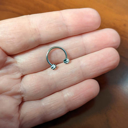 16G 3/8 Matte White Zebra Stripe Ends Horseshoe Circular Barbell