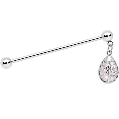 14G Rose Quartz Drop Tree Dangle Industrial Barbell 38mm