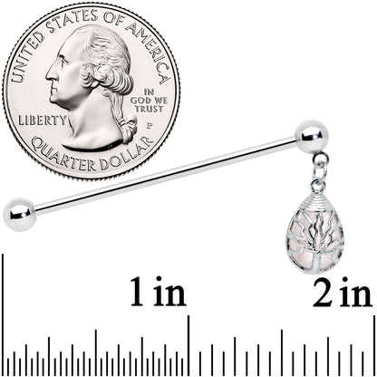 14G Rose Quartz Drop Tree Dangle Industrial Barbell 38mm