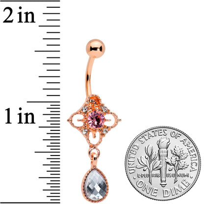 Clear Grey Purple Gem Rose Gold Tone Rhombus Dangle Belly Ring