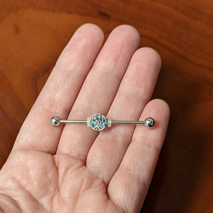 14G Blue Gem Geometric Blues Industrial Barbell 38mm