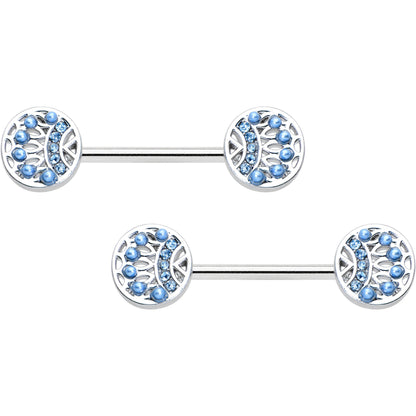 14G 1/2 Blue Gem Geometric Blues Barbell Nipple Ring Set