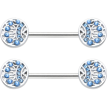 14G 1/2 Blue Gem Geometric Blues Barbell Nipple Ring Set