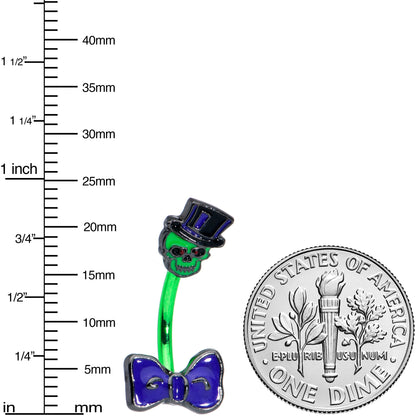 Green Top Hat Bow Tie Skull Halloween Double Mount Belly Ring