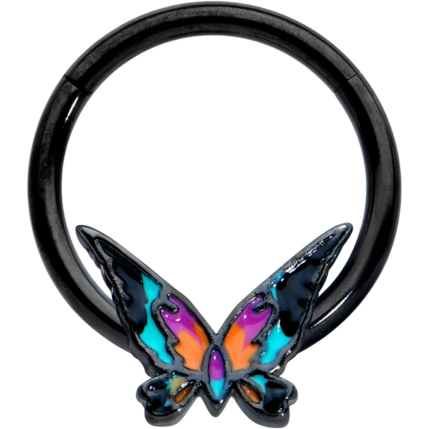 16G 3/8 Black Sunset Butterfly Hinged Segment Ring