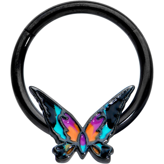 16G 3/8 Black Sunset Butterfly Hinged Segment Ring