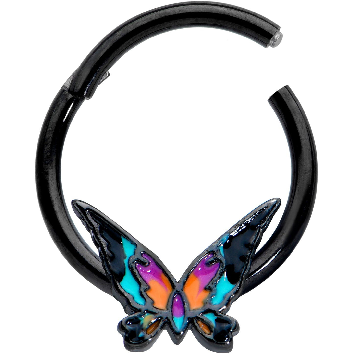 16G 3/8 Black Sunset Butterfly Hinged Segment Ring