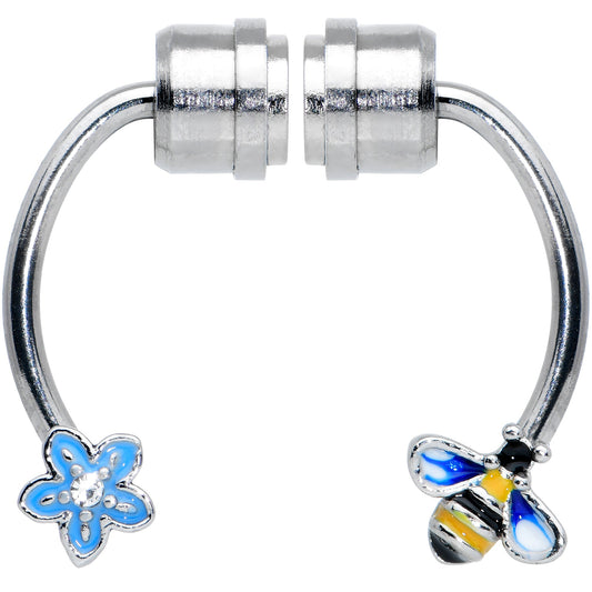 Bee Flower Ends Non Pierced Magnetic Clip On Fake Septum Ring