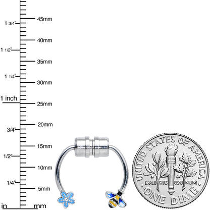 Bee Flower Ends Non Pierced Magnetic Clip On Fake Septum Ring