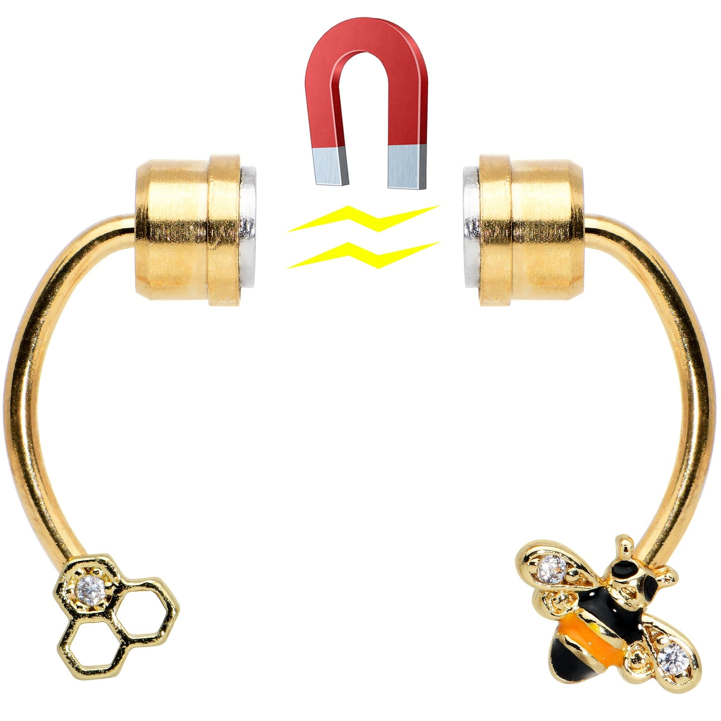 Clear Gem Bee Hive Gold Tone Non Pierced Magnetic Clip On Fake Septum Ring