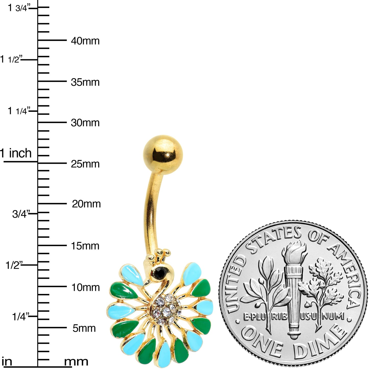 Clear Black Gem Gold Tone Pretty Peacock Belly Ring