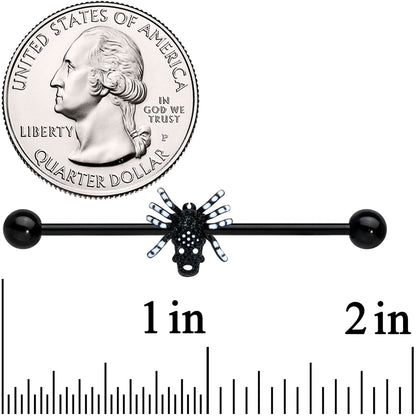 14G Clear Gem Black Skull Spider Halloween Industrial Barbell 38mm