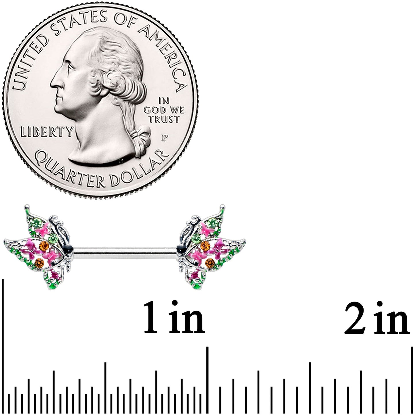 14G 1/2 Pink Gem Openwork Butterfly Barbell Nipple Ring Set