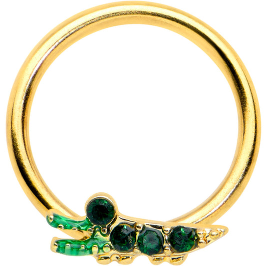 16G 3/8 Green Gem Gold Tone Happy Alligator BCR Captive Ring