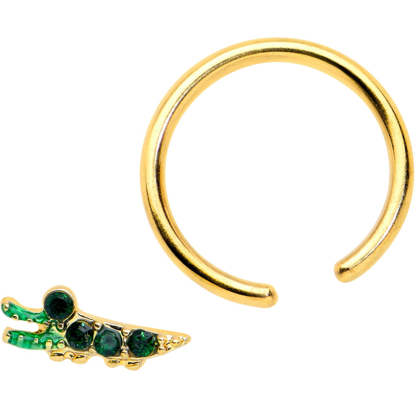 16G 3/8 Green Gem Gold Tone Happy Alligator BCR Captive Ring