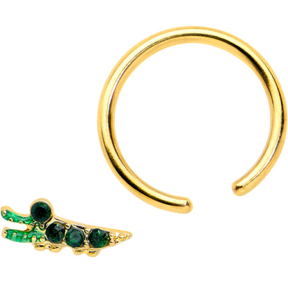 16G 3/8 Green Gem Gold Tone Happy Alligator BCR Captive Ring