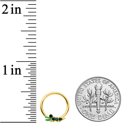 16G 3/8 Green Gem Gold Tone Happy Alligator BCR Captive Ring