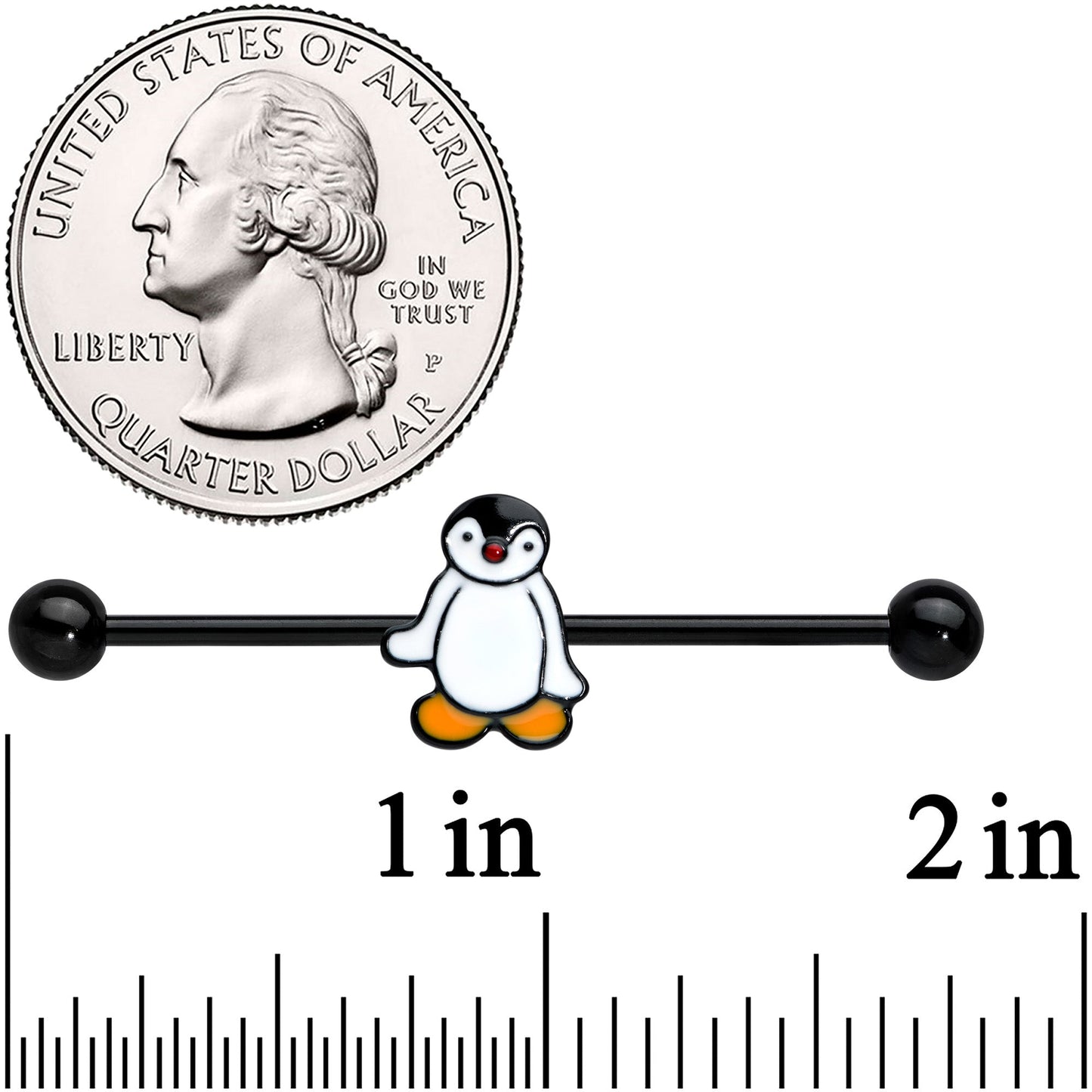 14G Black Baby Penguin Industrial Barbell 38mm