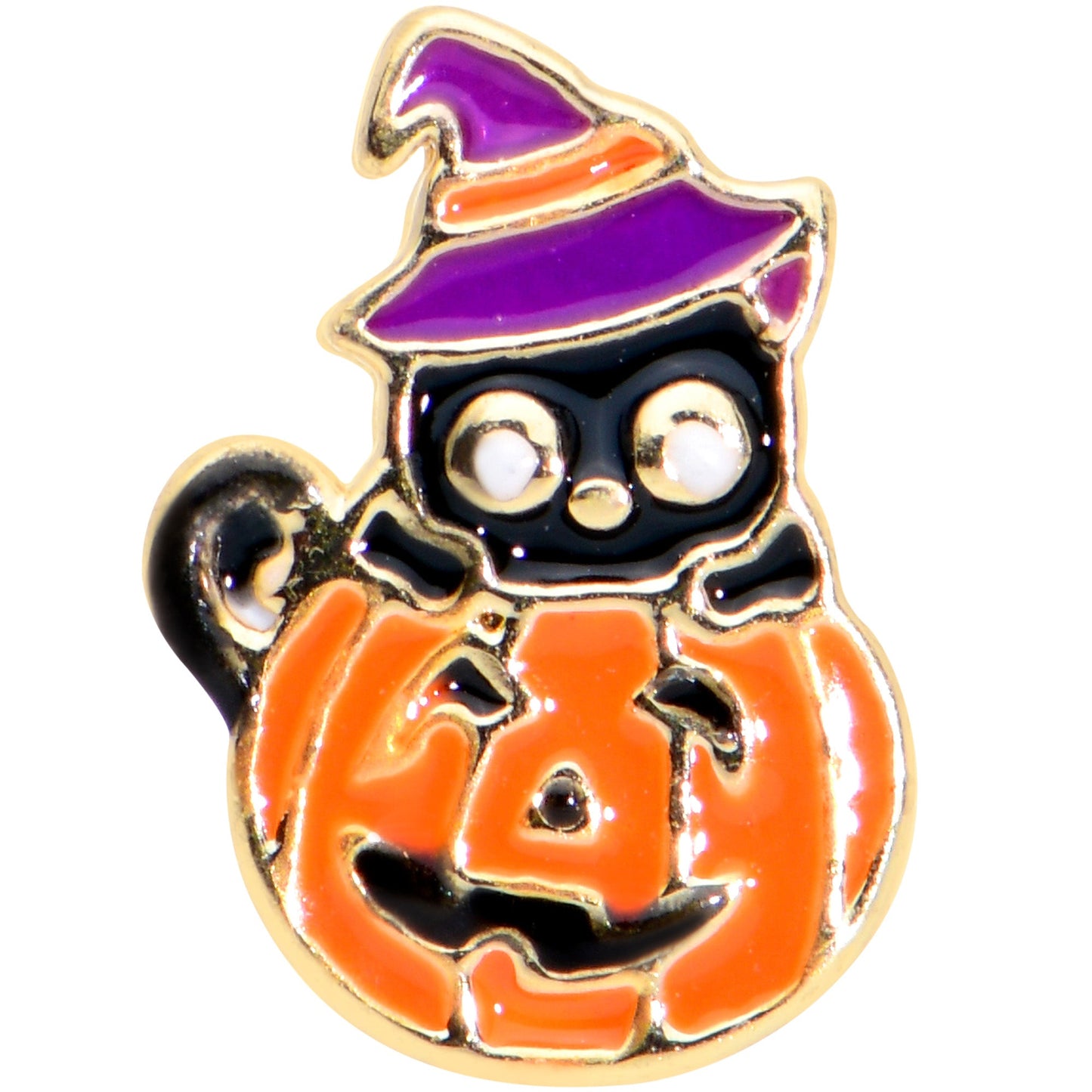 16G 1/4 Gold Tone Pumpkin Black Cat Halloween Cartilage Tragus