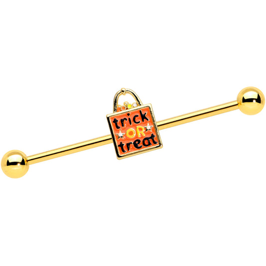14G Gold Tone Trick or Treat Halloween Industrial Barbell 38mm