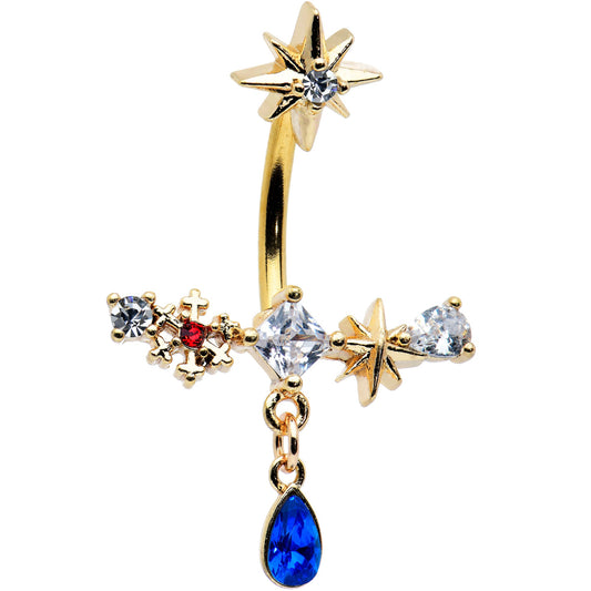 Blue Gem Gold Tone Snowflake Star Christmas Drop Dangle Belly Ring