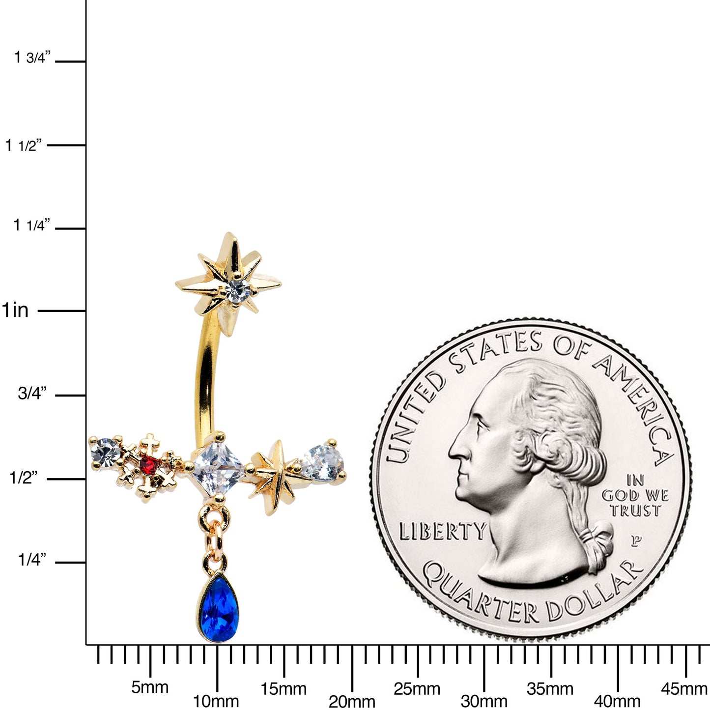 Blue Gem Gold Tone Snowflake Star Christmas Drop Dangle Belly Ring