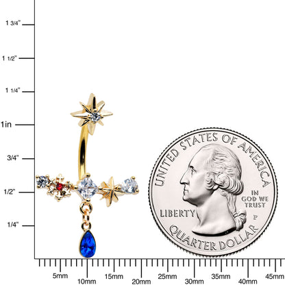 Blue Gem Gold Tone Snowflake Star Christmas Drop Dangle Belly Ring