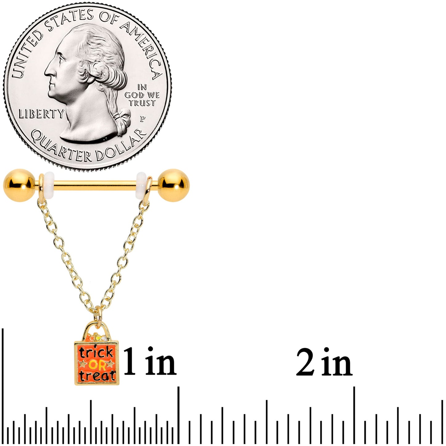 14G 9/16 Gold Tone Candy Corn Halloween Dangle Nipple Ring Set