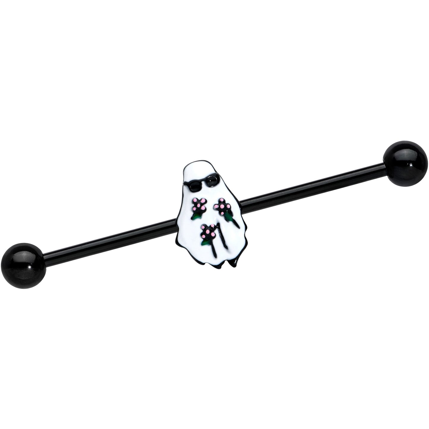 14G Black Hipster Ghost Halloween Industrial Barbell 38mm