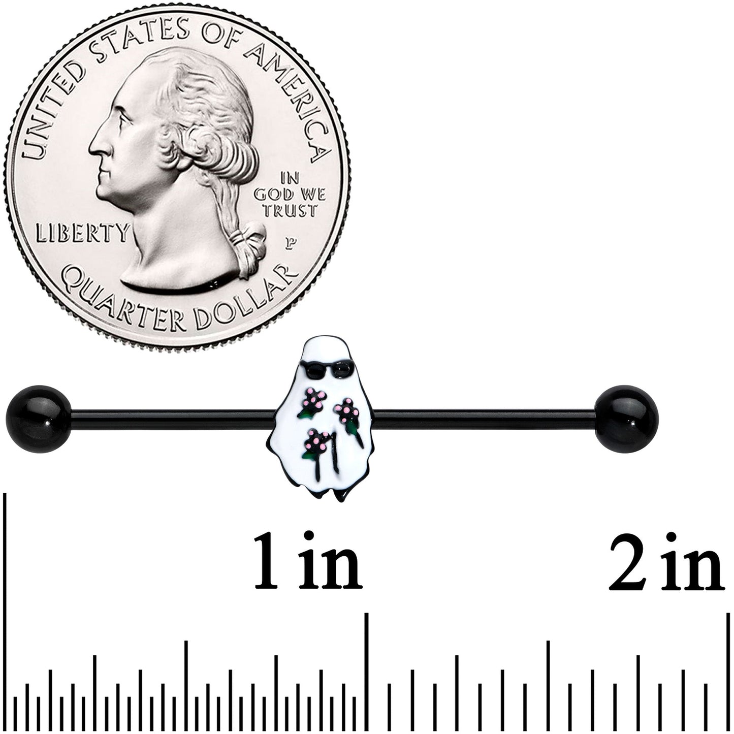 14G Black Hipster Ghost Halloween Industrial Barbell 38mm