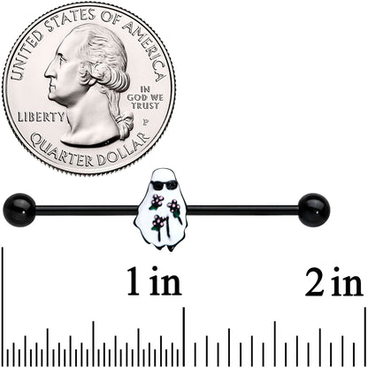 14G Black Hipster Ghost Halloween Industrial Barbell 38mm