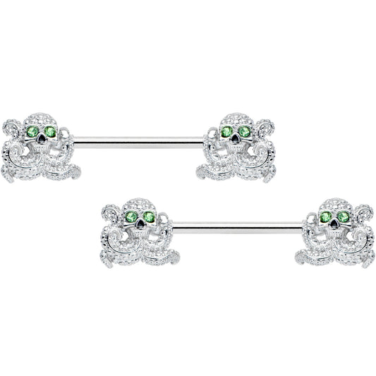 14G 9/16 Green Gem Sunglasses Octopus Barbell Nipple Ring Set