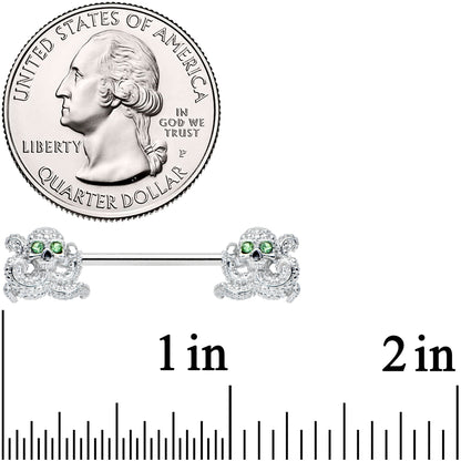 14G 9/16 Green Gem Sunglasses Octopus Barbell Nipple Ring Set