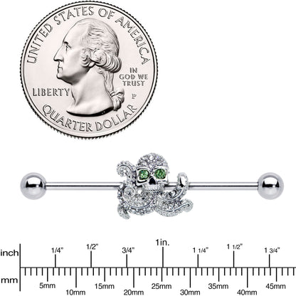 14G Clear Green Gem Sunglasses Octopus Industrial Barbell 38mm