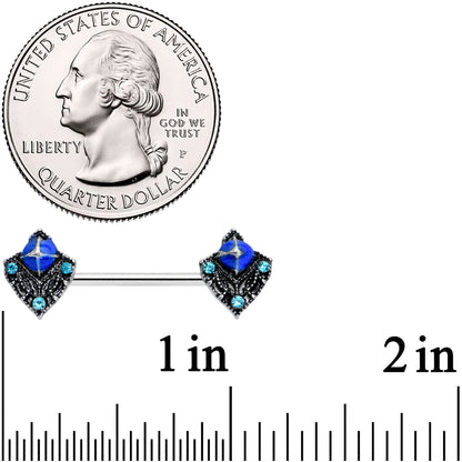 14G 9/16 Blue Gem Rococo Blues Barbell Nipple Ring Set