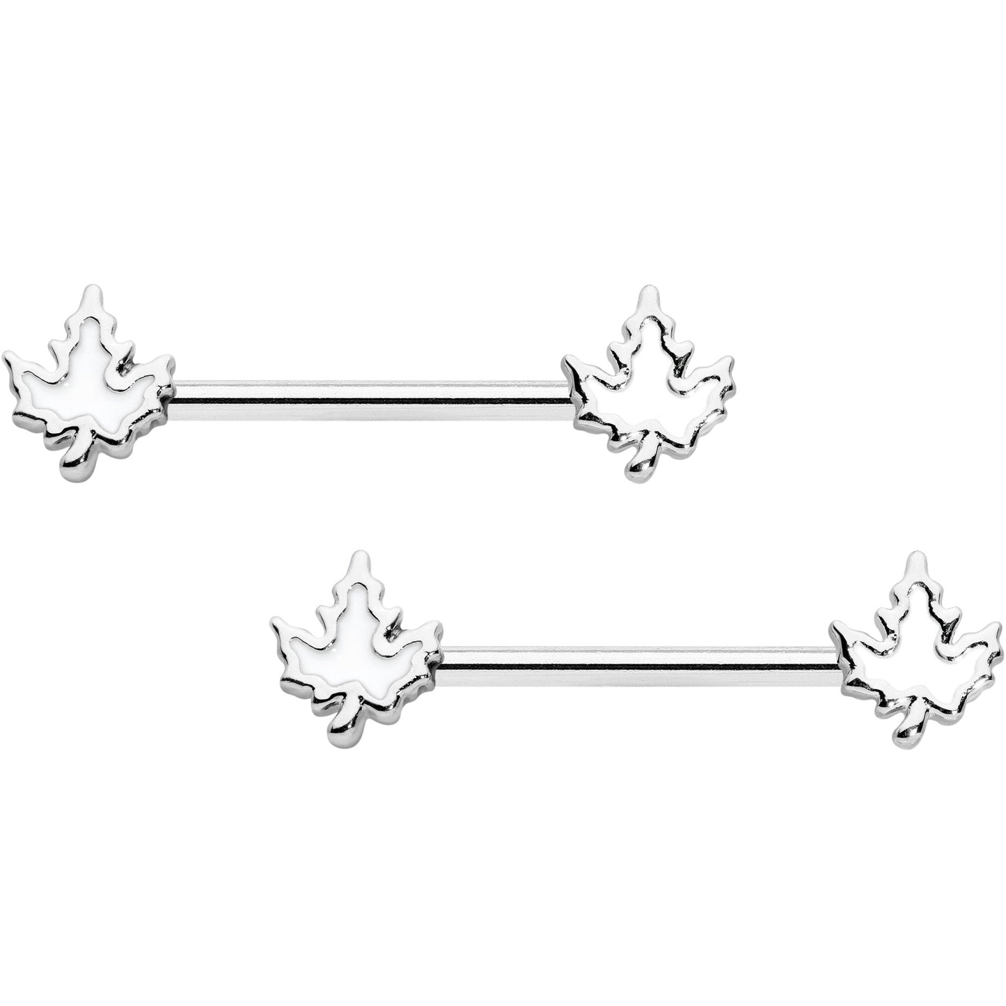 14G 9/16 Autumn White Maple Leaf Barbell Nipple Ring Set