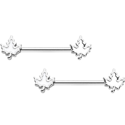 14G 9/16 Autumn White Maple Leaf Barbell Nipple Ring Set