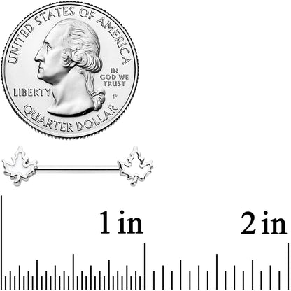 14G 9/16 Autumn White Maple Leaf Barbell Nipple Ring Set