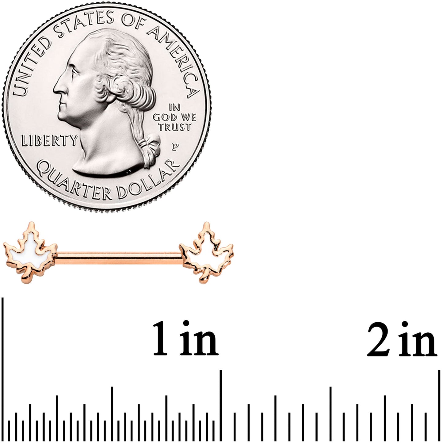 14G 9/16 Rose Gold Tone Fall White Maple Leaf Nipple Ring Set