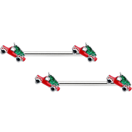 14G 9/16 Christmas Tree in a Truck Barbell Nipple Ring Set