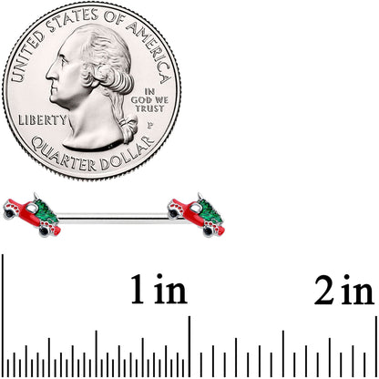 14G 9/16 Christmas Tree in a Truck Barbell Nipple Ring Set