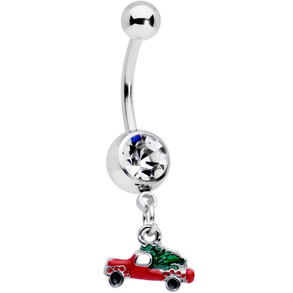 Clear Gem Christmas Tree in a Truck Dangle Belly Ring
