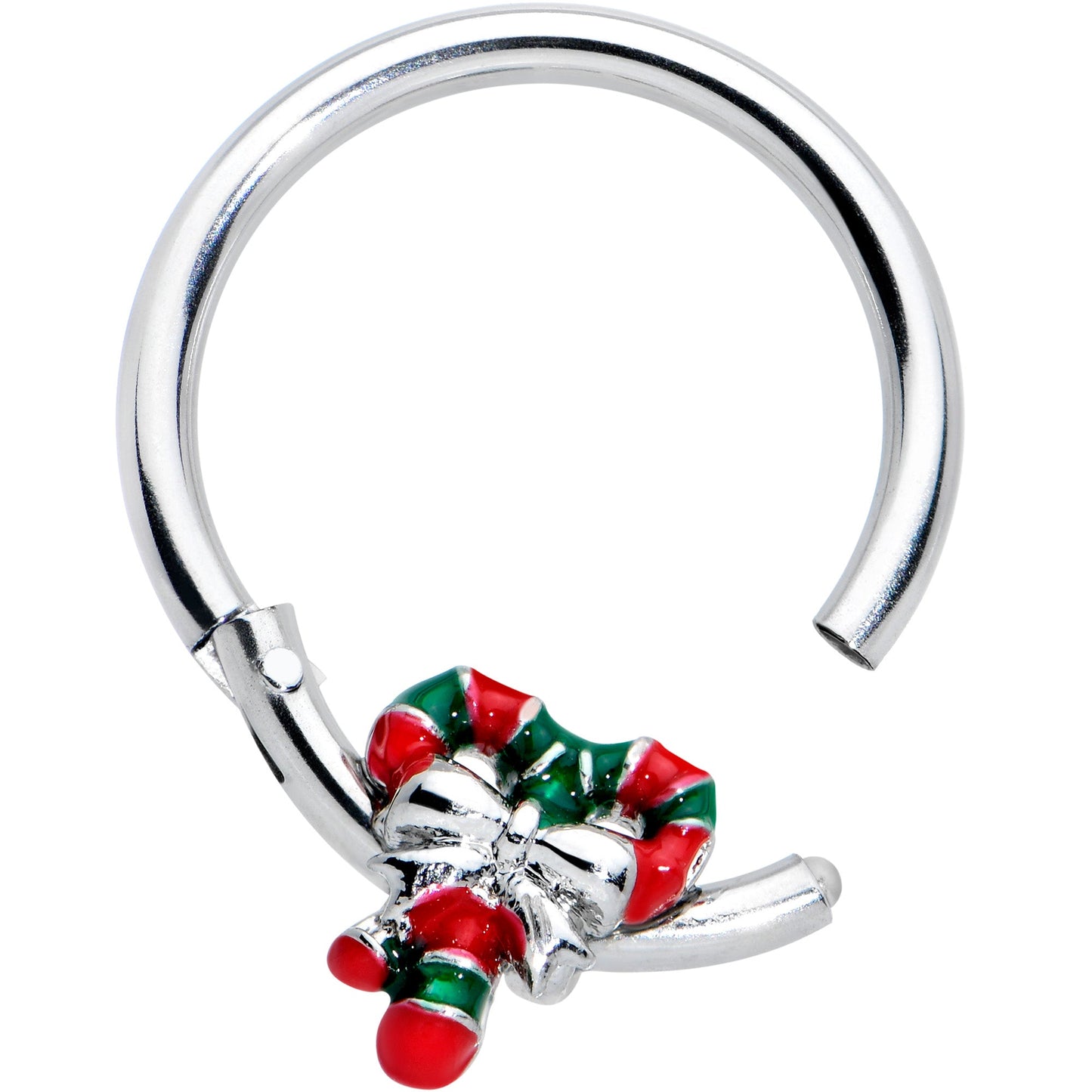 16G 3/8 Pair of Christmas Candy Canes Hinged Segment Ring