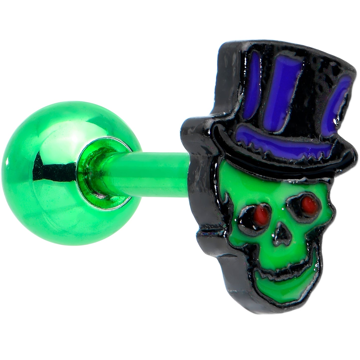 16G 1/4 Green Top Hat Skull Halloween Cartilage Tragus Earring