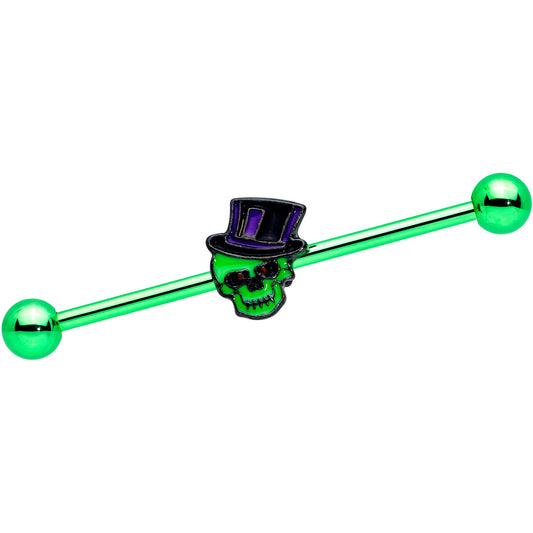 14G Green Top Hat Skull Halloween Industrial Barbell 38mm