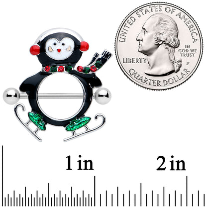 14G 9/16 Red Green Gem Skate Penguin Christmas Nipple Shield Set