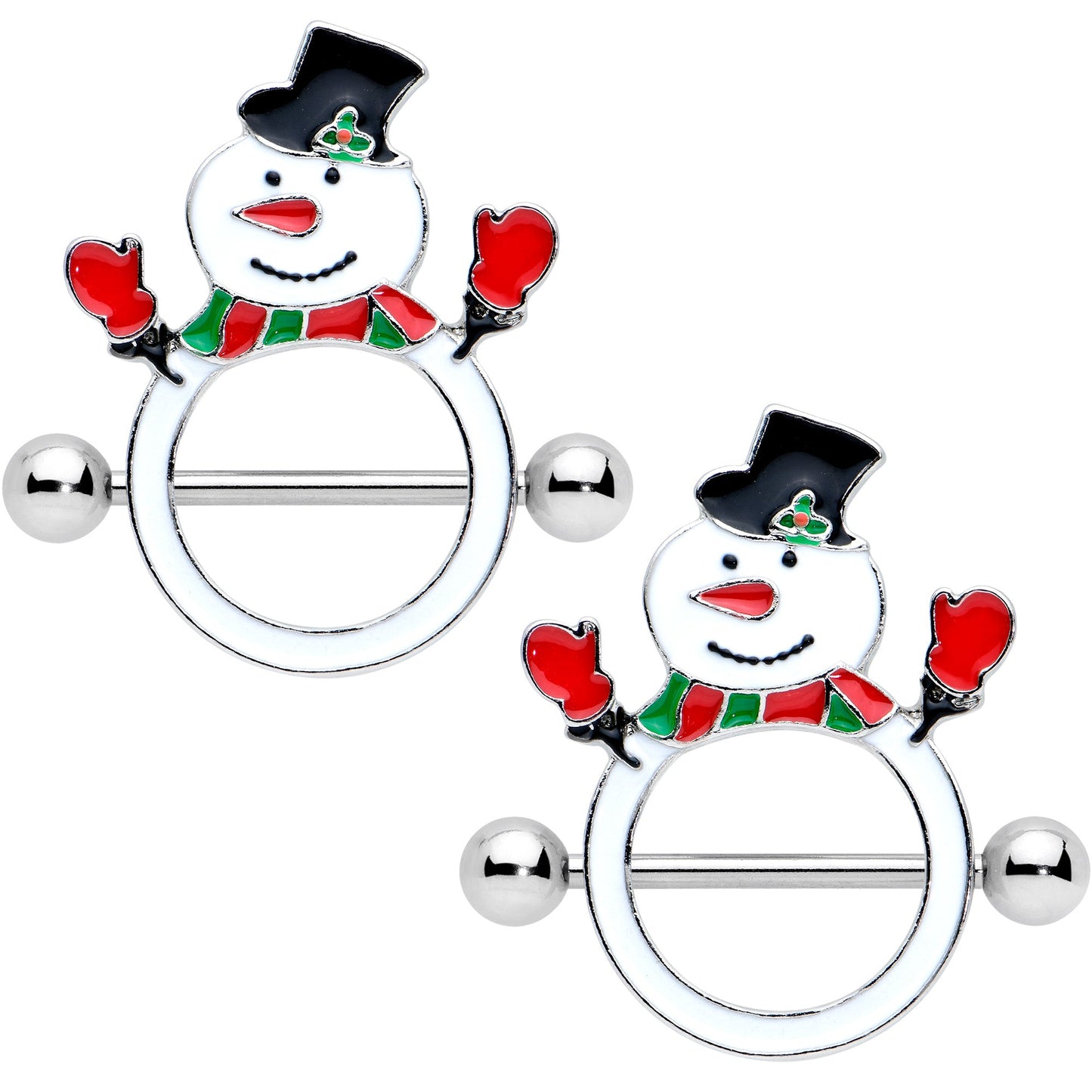 14G 9/16 Dapper Holiday Snowman Christmas Nipple Shield Set