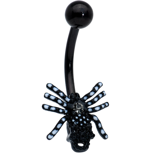 Clear Gem Black Skull Spider Striped Halloween Belly Ring