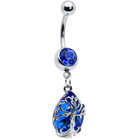 Blue Gem Drop Tree Dangle Belly Ring